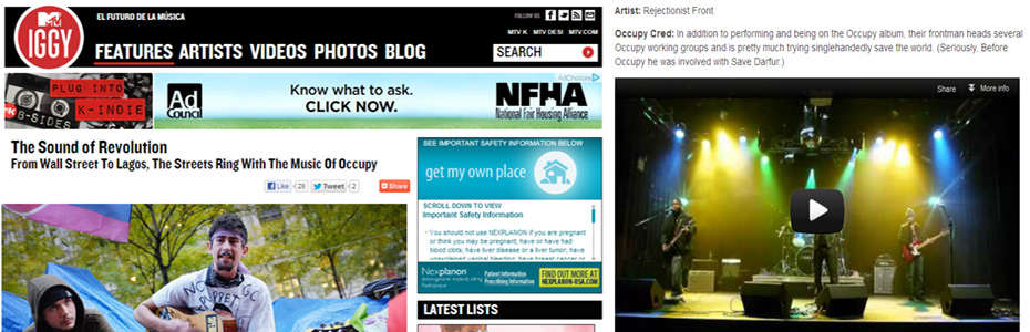 Rejectionist Front Featured on MTVIGGY